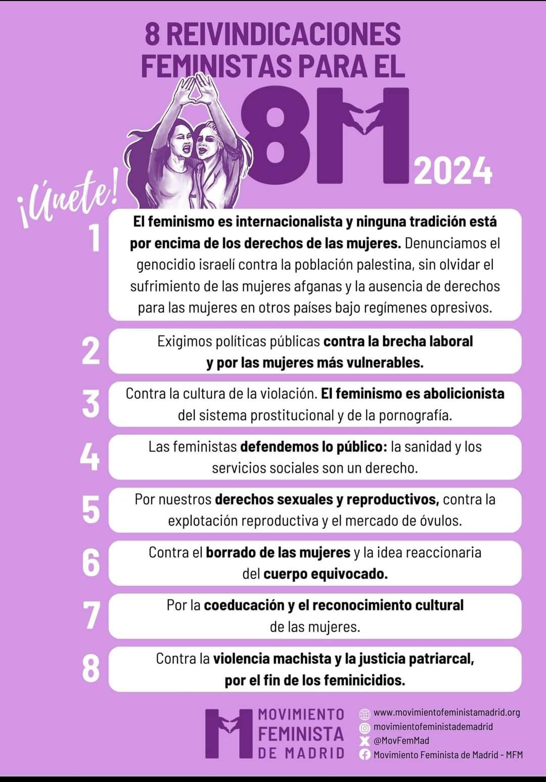 Reivindicaciones Feministas para el 8 de marzo 2024 Movimiento fem